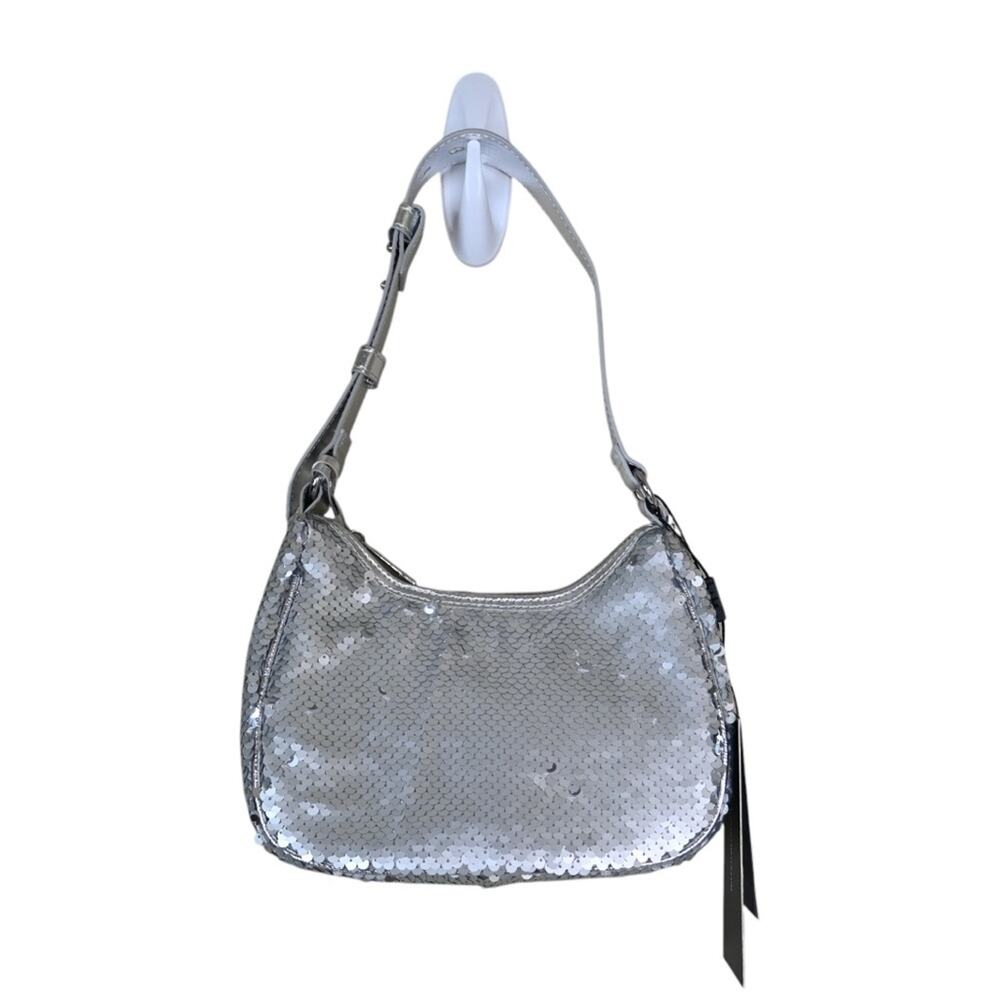 Nicole Miller Silver Sequin Adjustable Strap Shoulder Handbag NEW